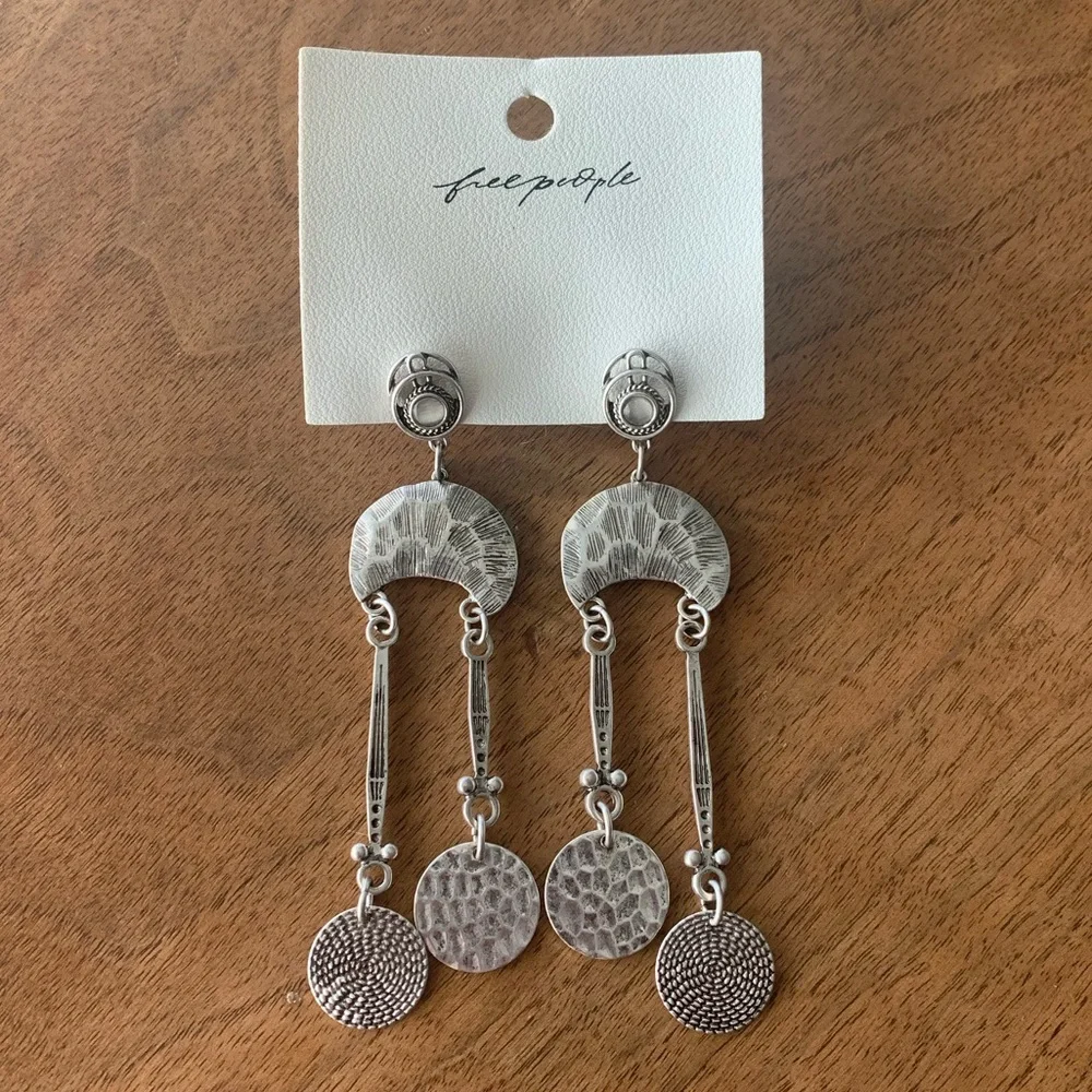 Free People Silver-Tone Textured Dangle Earrings